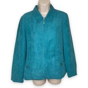 NWOT Appleseeds Petites Faux Suede Full Zip Teal Lined Jacket Size 10P Petite